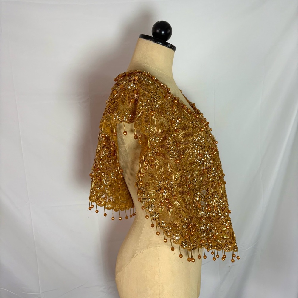 Vintage gold beaded sequin bolero shrug cape top one size glam - Picture 6 of 7
